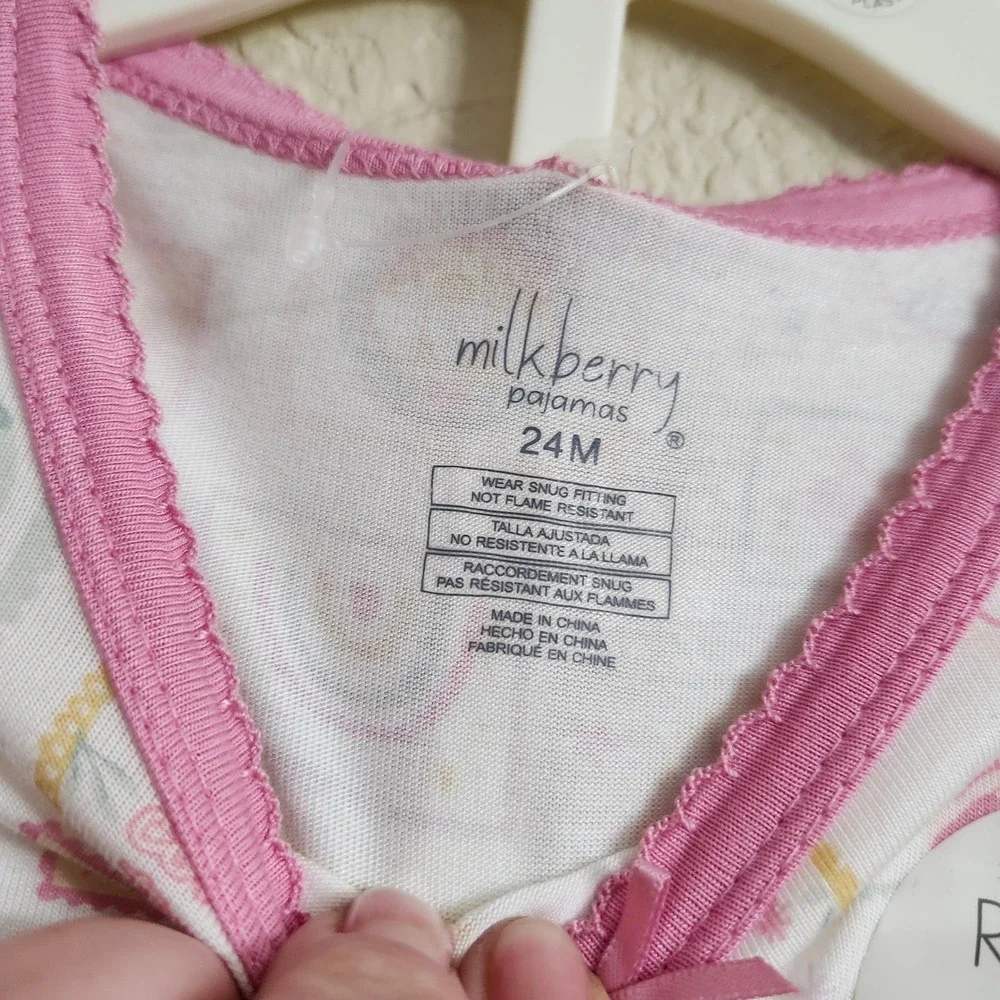 NEW Milkberry Bamboo Size 24M Princess Pajama Set Pink White Long‎ Sleeve